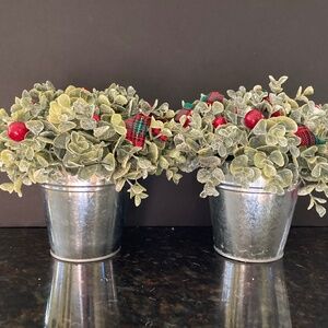 Valerie Parr Hill Set of 2 Eucalyptus Topiaries & Berries/Galvanized Pots/NEW!